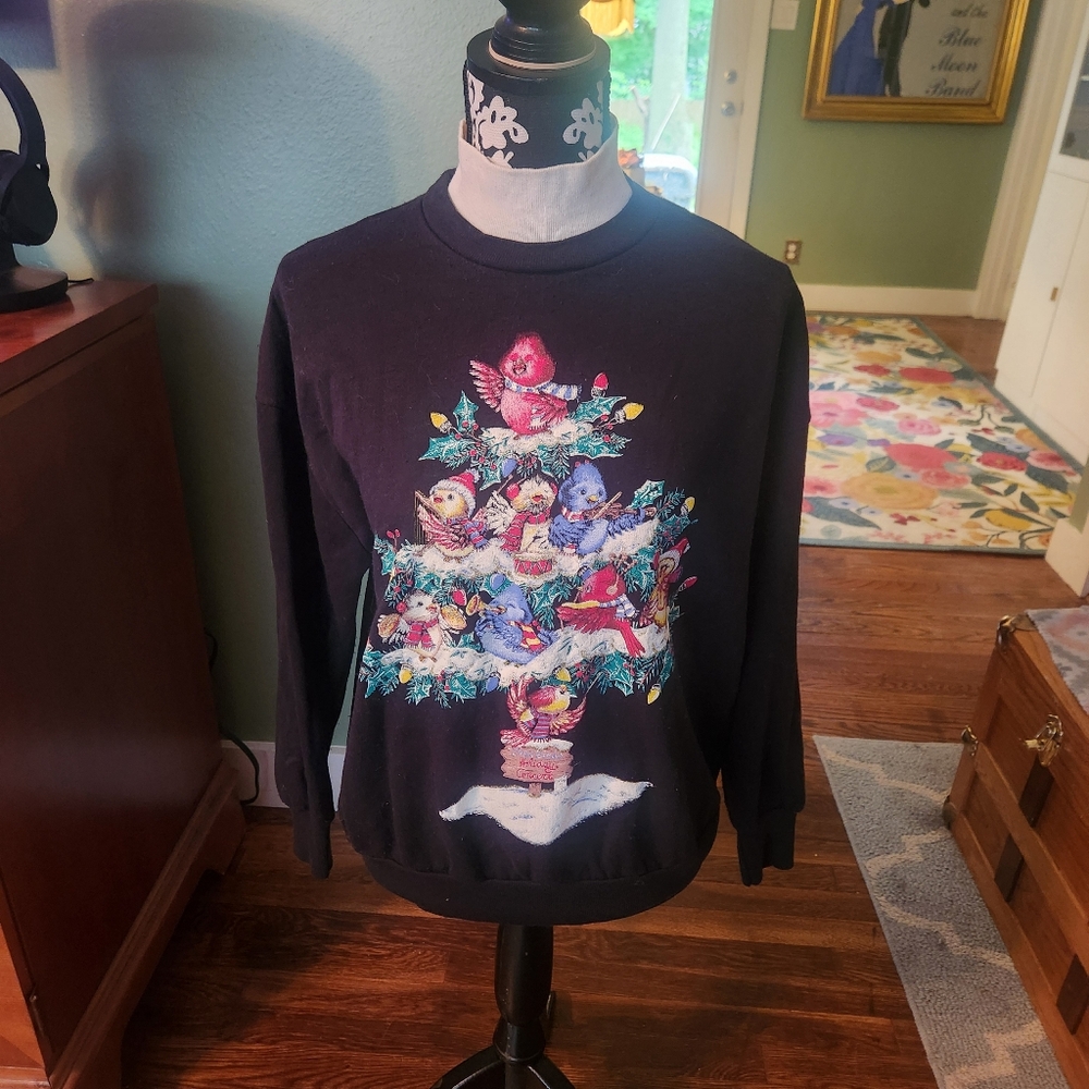 Womens Sweatshirt Large Cardinal Bird Tree Top Long Sleeve Pullover Vintage